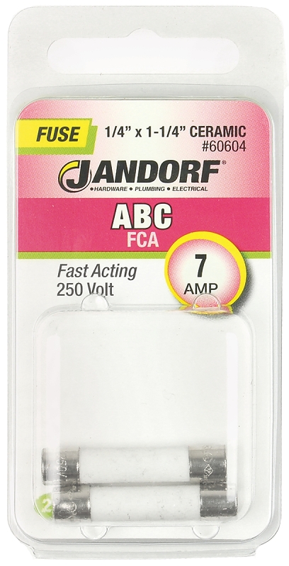 JANDORF ABC Series 60604 Fast Acting Fuse, 7 A, 250 V, 200 A, 10 kA Interrupt, Ceramic Body, ABC