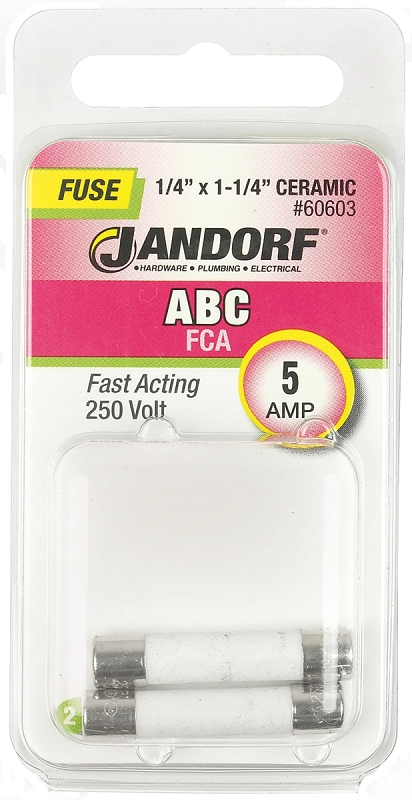 JANDORF ABC Series 60603 Fast Acting Fuse, 5 A, 250 V, 200 A, 10 kA Interrupt, Ceramic Body, ABC