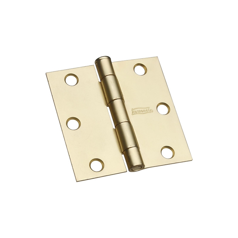 National Hardware N186-908 Square Corner Door Hinge, 3 in H Frame Leaf, Steel, Satin Brass, Full-Mortise/Hole Mounting