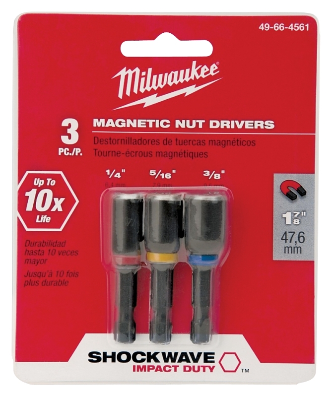 Milwaukee SHOCKWAVE 49-66-4561 Impact-Duty Magnetic Nut Driver Set, 3-Piece, Steel, Black