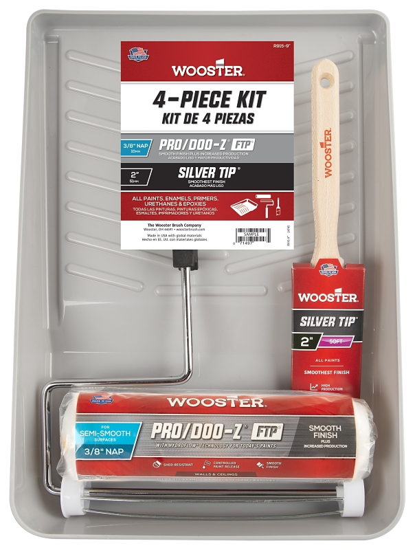 Wooster Pro/Doo-Z FTP and Silver Tip R915-9 Roller Kit, Semi-Smooth Surface, Polypropylene, 4-Piece