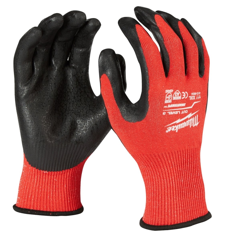Milwaukee Cut Level 3 Series 48-73-8632 Dipped Gloves, L, 6.3 in L, Reinforced Thumb, Elastic Knit Cuff, Nitrile Coating