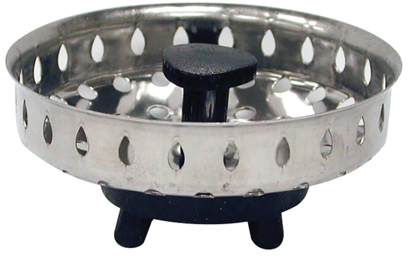 Danco 86720 Basket Strainer with Rubber Stopper, 3-1/4 in Dia, Stainless Steel, Chrome, For: 3-1/4 in Dia Opening Sinks