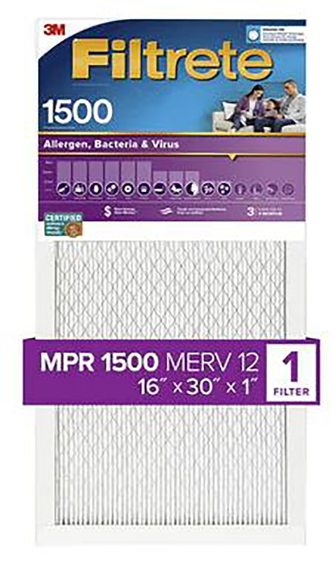 Filtrete 2027DC-4 Air Filter, 30 in L, 16 in W, 12 MERV, 1500 um MPR, Cardboard Frame, Pack of 4