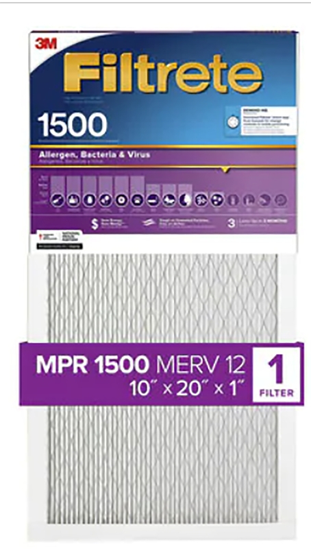 Filtrete 2007DC-4 Air Filter, 20 in L, 10 in W, 12 MERV, 1500 um MPR, Cardboard Frame, Pack of 4
