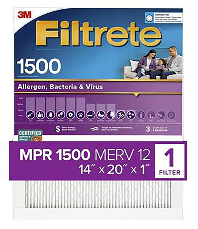 Filtrete 2005-4 Air Filter, 14 in L, 20 in W, 12 MERV, 1500 MPR, Cardboard Frame, Pack of 4