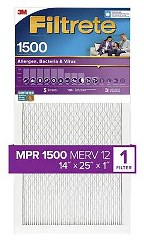 Filtrete 2004-4 Air Filter, 25 in L, 14 in W, 12 MERV, 1500 um MPR, Synthetic Frame, Pack of 4