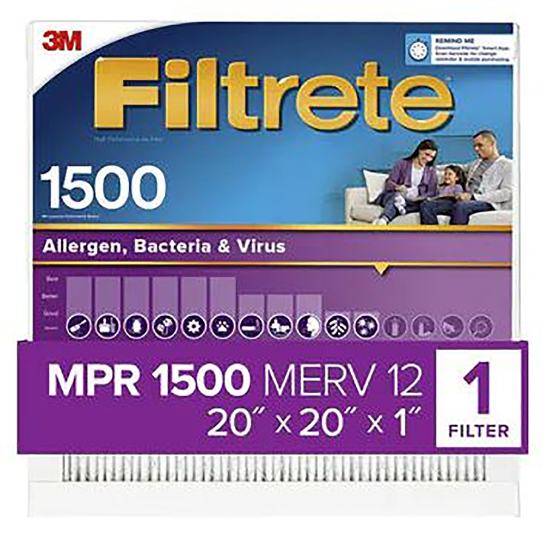 Filtrete 2002-4 Air Filter, 20 in L, 20 in W, 12 MERV, 1500 um MPR, Cardboard Frame, Pack of 4