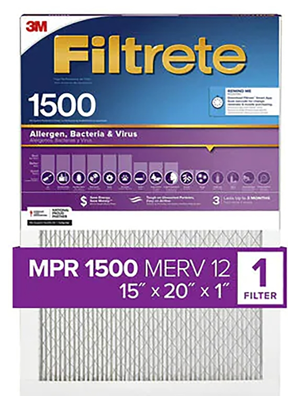 Filtrete 2006DC-4 Air Filter, 20 in L, 15 in W, 12 MERV, 1500 um MPR, Cardboard Frame, Pack of 4