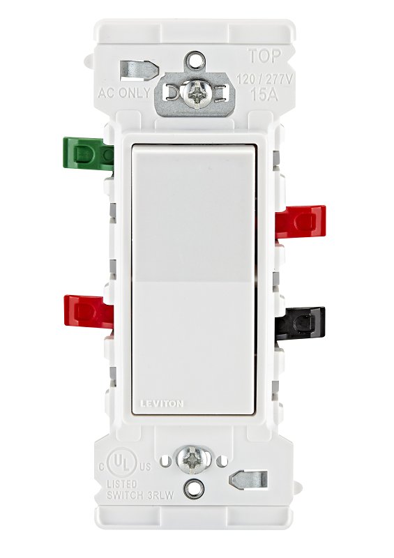 Decora Edge Series E5603-0SW 3-Way Rocker Switch, 15 A, 120/277 V, Side Lever Terminal, Thermoplastic Housing Material