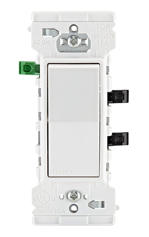 Decora Edge Series E5601-0SW Rocker Switch, 15 A, 120/277 V, Side Lever Terminal, Thermoplastic Housing Material, White