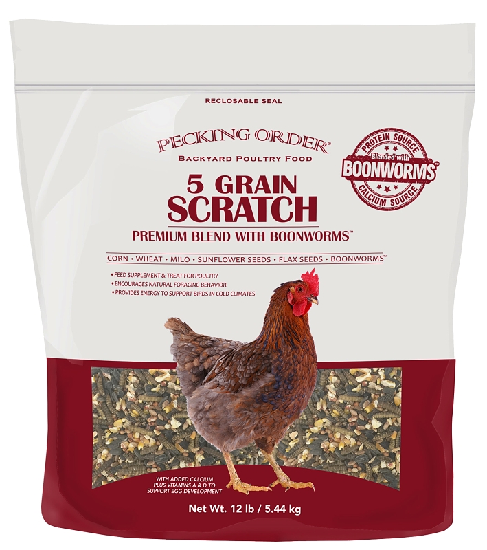 Pecking Order 009352 Five-Grain Scratch with Boonworms, Solid, 12 lb Bag