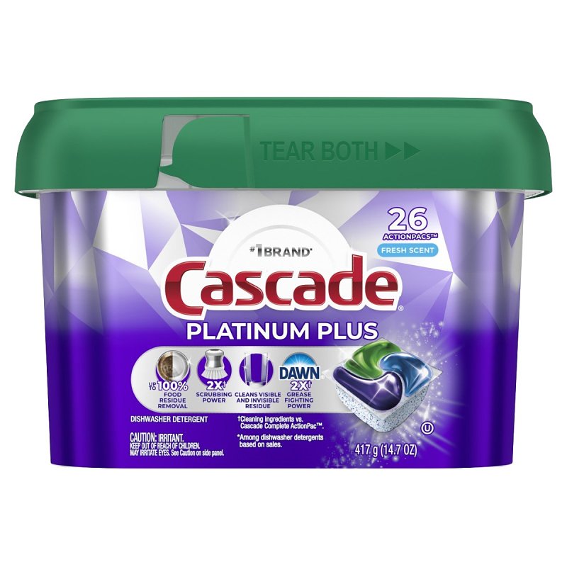 Cascade Platinum Plus ActionPacs Series 80798637 Dishwasher Detergent 147 oz Box Pod Fresh