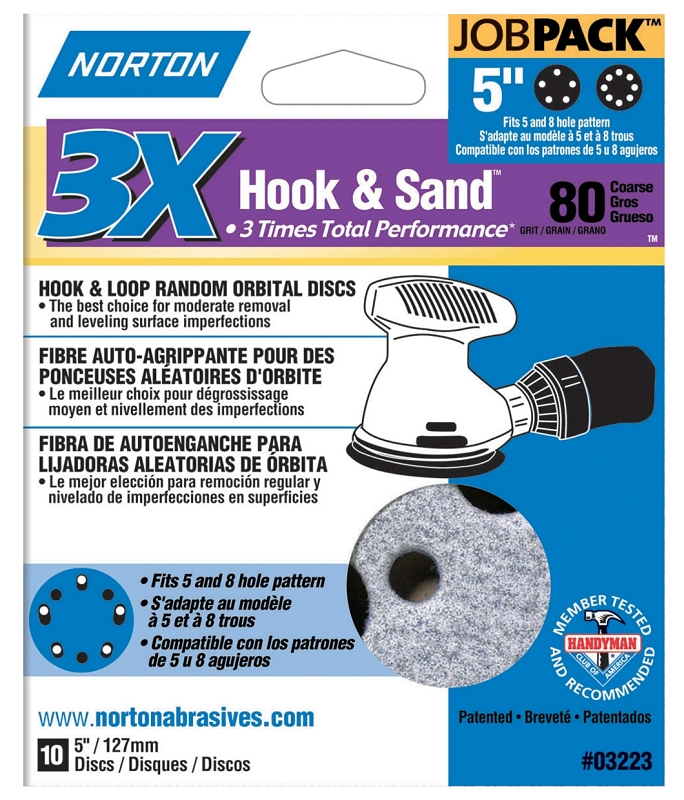 Norton 07660703223 Sanding Disc, 5 in Dia, 11/16 in Arbor, P80 Grit, Coarse, Alumina Ceramic Abrasive, Paper Backing