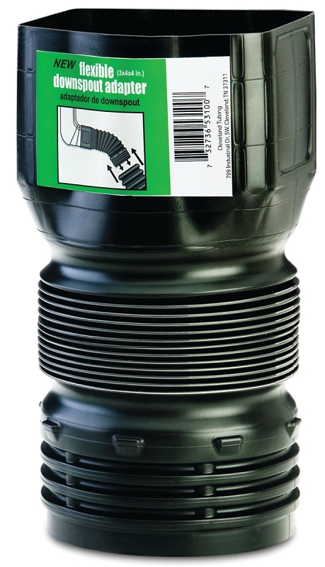 Amerimax ADP53102 Downspout Adapter, 4 in Connection, PVC, Black