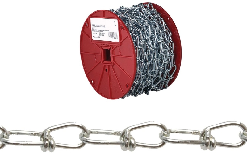 Campbell 0724627N Double Loop Chain, 4/0, 100 ft L, 365 lb Working Load, Low Carbon Steel, Zinc-Plated
