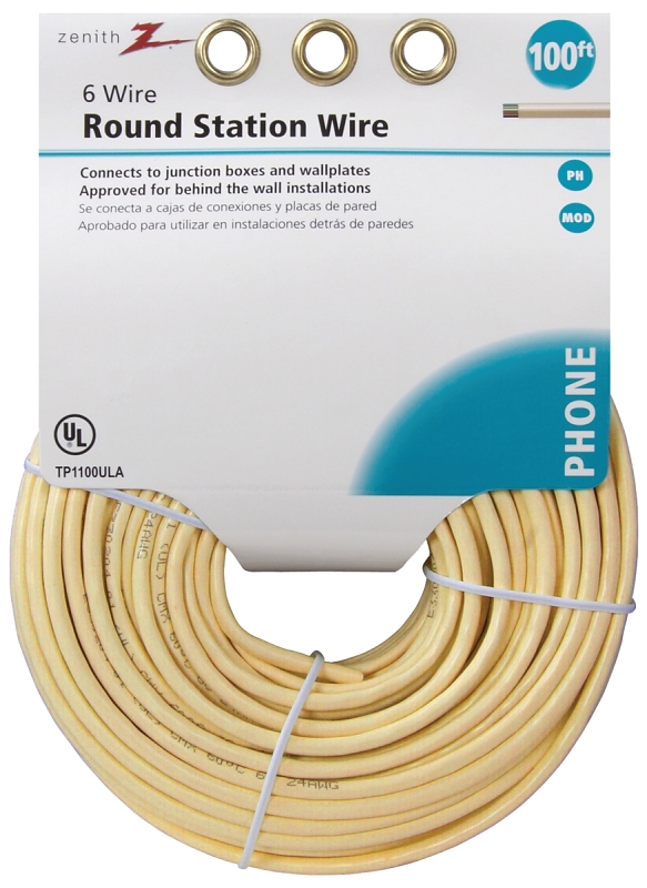 Zenith TP1100ULA Telephone Wire, 24 AWG Wire, 4-Conductor, Almond Sheath, 100 ft L