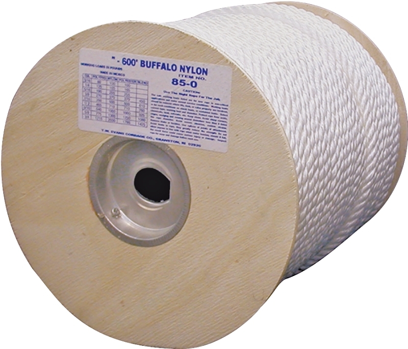 T.W. Evans Cordage 85-073 Rope, 5/8 in Dia, 300 ft L, 5/8 in, 1144 lb Working Load, Nylon, White