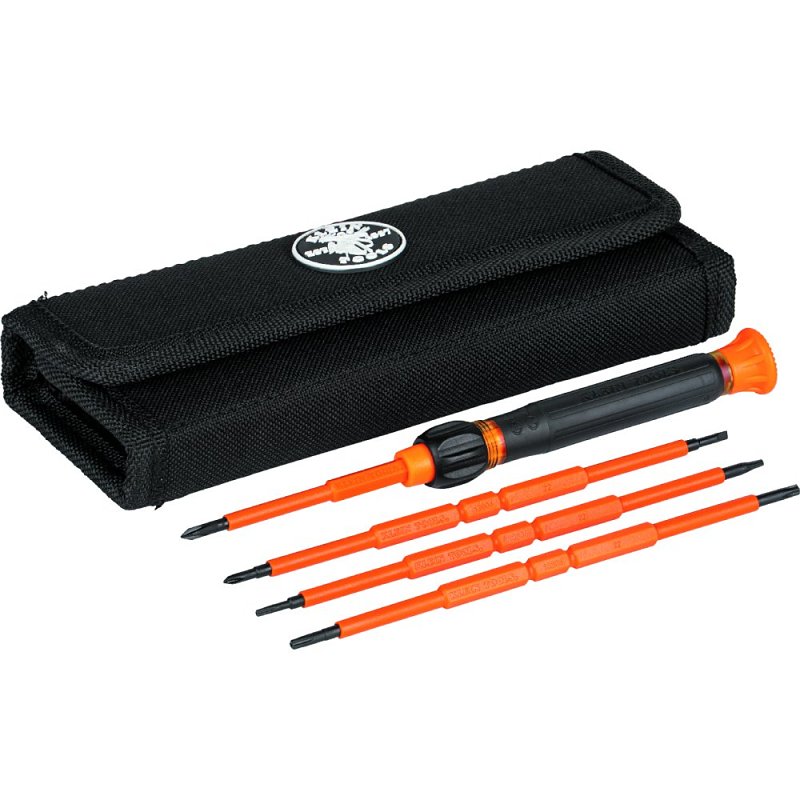 Klein Tools 32584INSR 8-in-1 Insulated Precision Screwdriver Set, 6-3/4 in OAL, Plastic/Rubber Handle