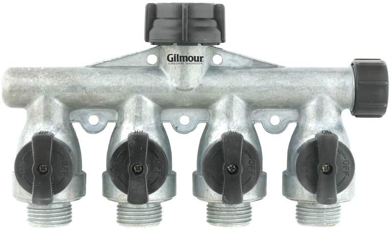 Gilmour AY4FFM Shut-Off Valve, 5/8 in, Threaded, 4-Port/Way, Manual Actuator, Aluminum Body