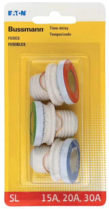 Bussmann SL Series BP/SL-A Plug Fuse, 15 to 30 A, 125 V, 10 kA Interrupt, SL, Time Delay Fuse