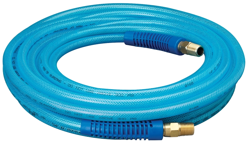 Amflo 12-25E Air Hose, 1/4 in OD, 25 ft L, MNPT, 300 psi Pressure, Polyurethane, Blue