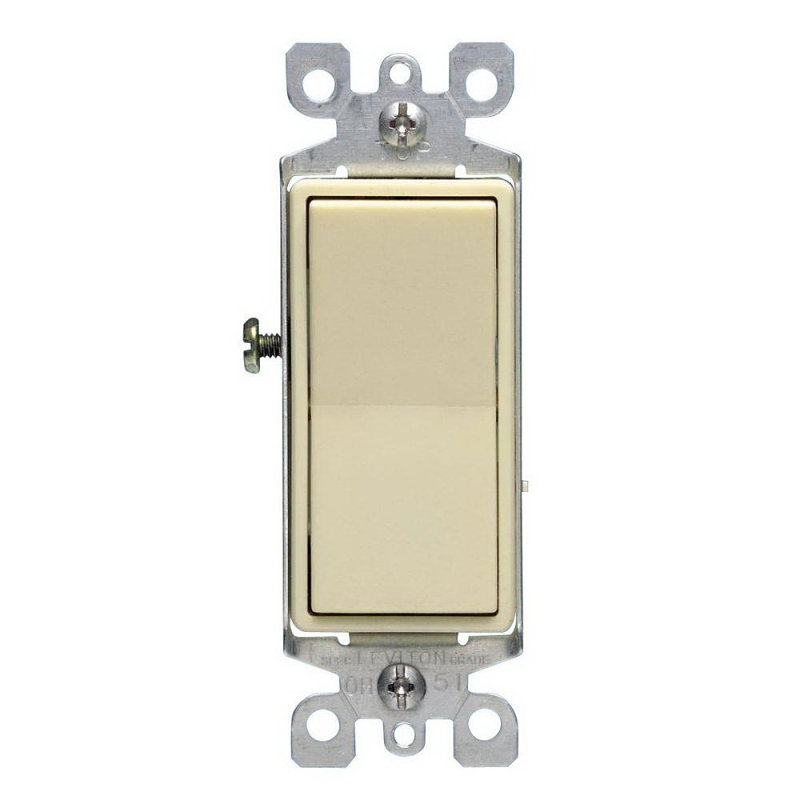 Decora S11-05603-2IS Rocker Switch with Ground Screw, 15 A, 120/277 VAC, 3-Way, Push-In, Side Wire Terminal, Ivory