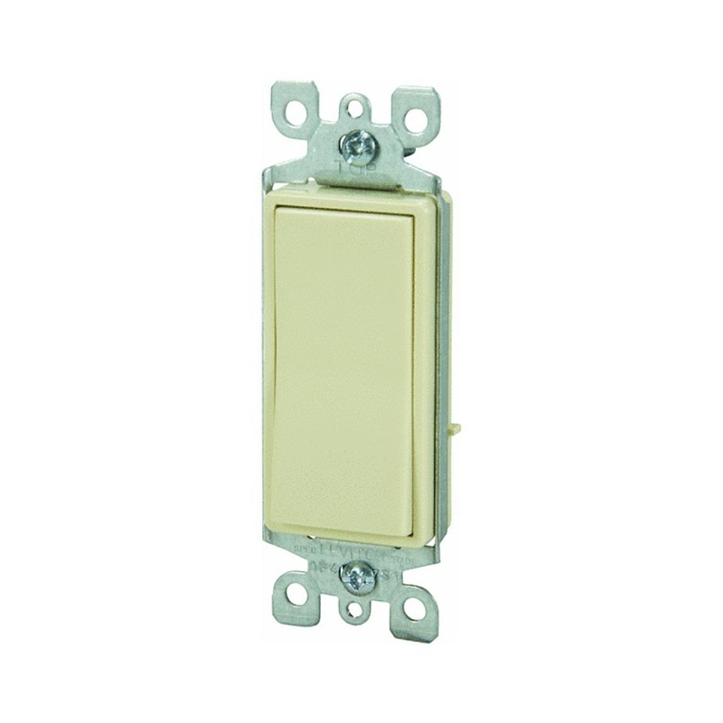 Decora S11-05601-2IS Rocker Switch with Ground Screw, 15 A, 120/277 VAC, SPST, Push-In, Side Wire Terminal, Ivory
