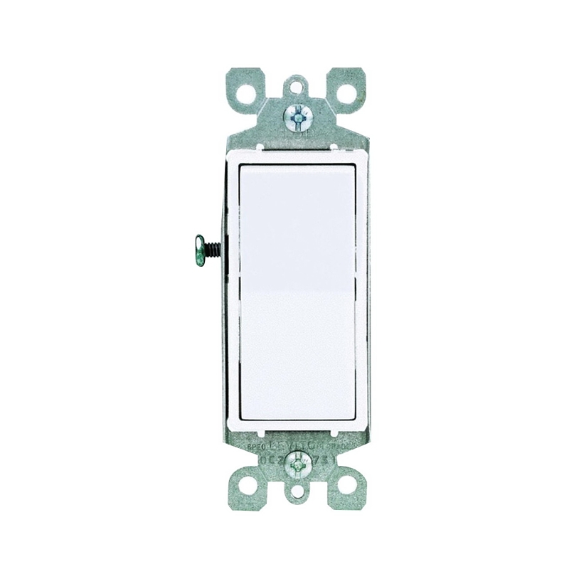 Decora S12-05601-2WS Rocker Switch with Ground Screw, 15 A, 120/277 VAC, SPST, Push-In, Side Wire Terminal, White