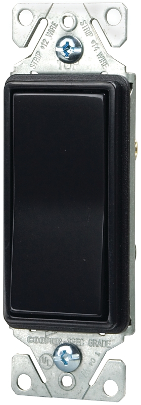 Eaton 7500 Series 7503BK-BOX Rocker Switch, 15 A, 120/277 V, 3-Way, Back, Push Wire Terminal, Black