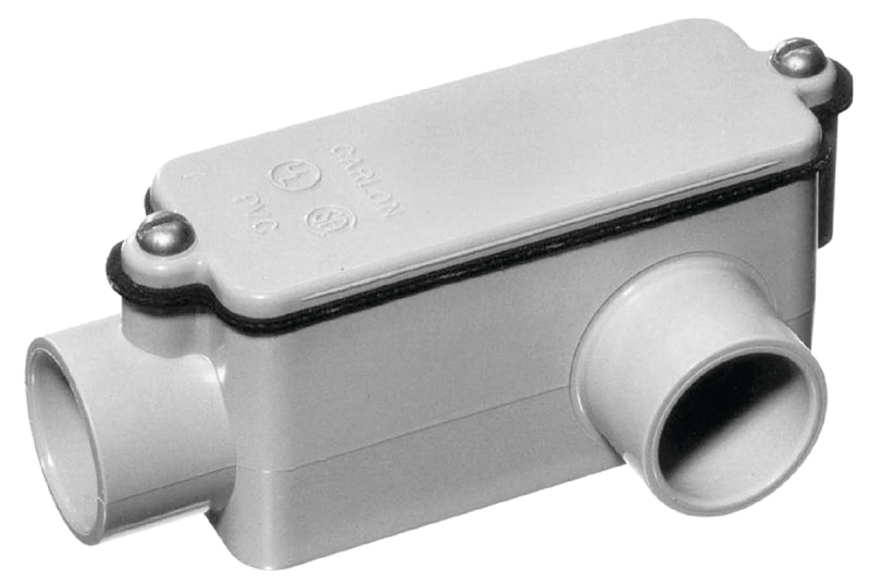 Carlon E984D-CTN Conduit Body, 2-Hub, 1/2 in Hub, PVC, Gray