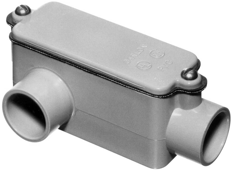 Carlon E985D-CTN Conduit Body, 2-Hub, 1/2 in Hub, PVC, Gray