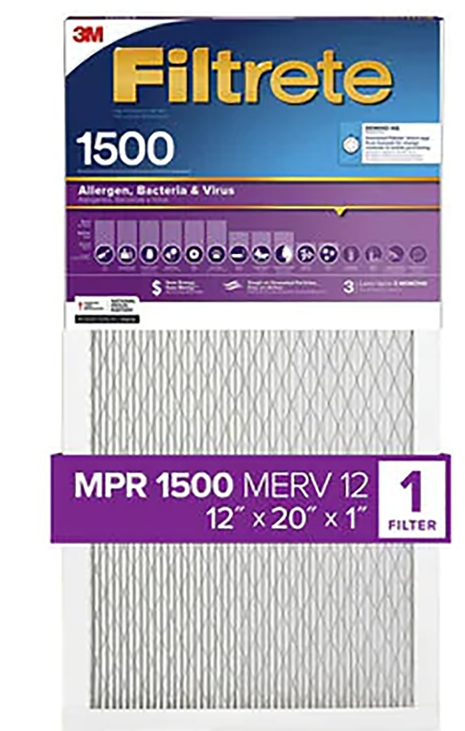 Filtrete 2019DC-4 Air Filter, 20 in L, 12 in W, 12 MERV, 1500 um MPR, Cardboard Frame, Pack of 4