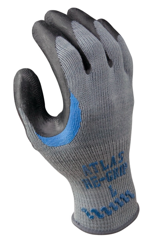 Showa 330M-08.RT Ergonomic Work Gloves, M, 230 to 270 mm L, Reinforced Crotch Thumb, Knit Wrist Cuff, Black/Gray
