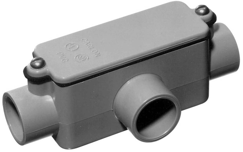 Carlon E983H-CAR Conduit Body, 3-Hub, 1-1/2 in Hub, PVC, Gray