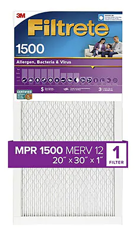 Filtrete 2022-4 Air Filter, 30 in L, 20 in W, 12 MERV, 1500 um MPR, Cardboard Frame, Pack of 4