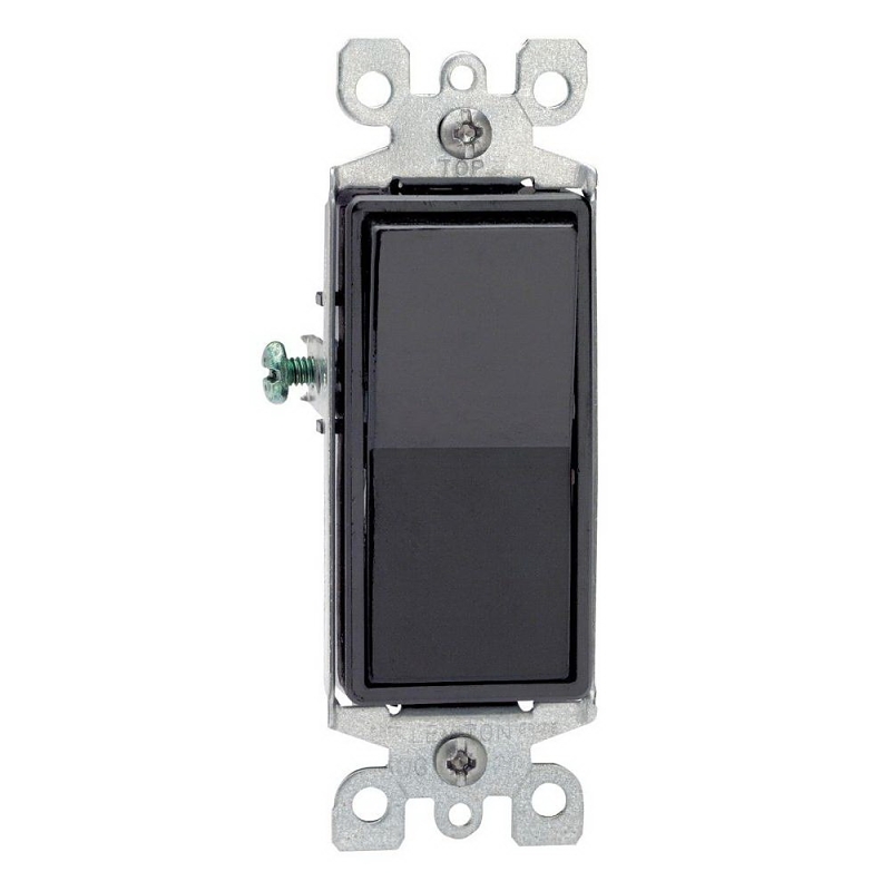Decora R65-05603-2ES Rocker Switch with Ground Screw, 15 A, 120/277 VAC, 3-Way, Push-In, Side Wire Terminal, Black