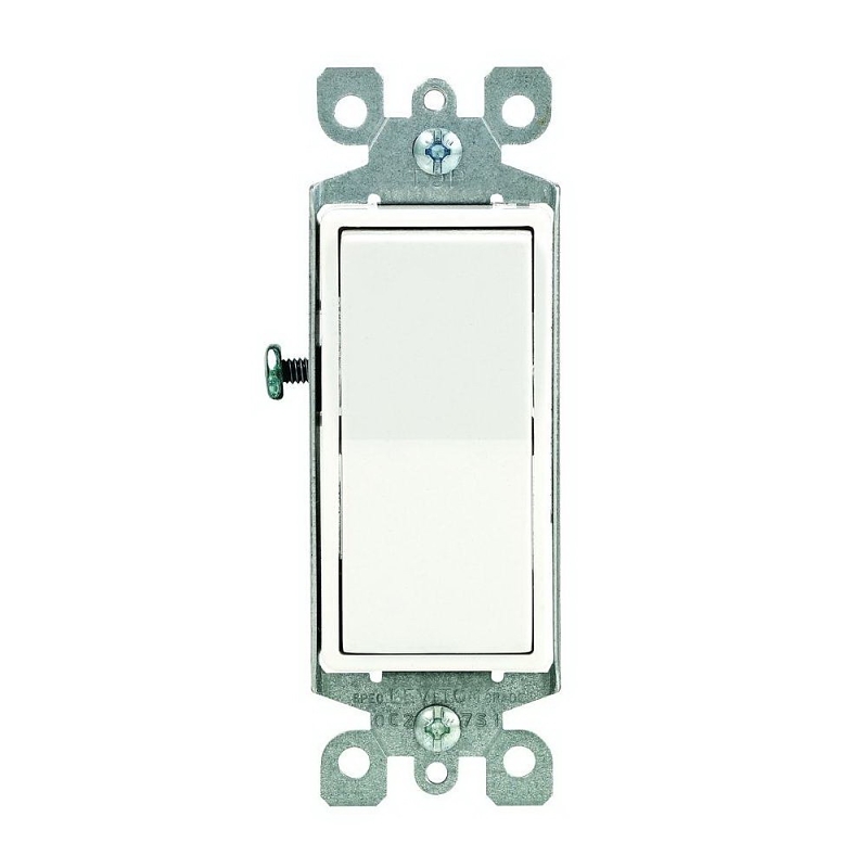 Decora R58-05604-2WS Rocker Switch with Ground Screw, 15 A, 120/277 VAC, 4-Way, Back, Side Wire Terminal, White