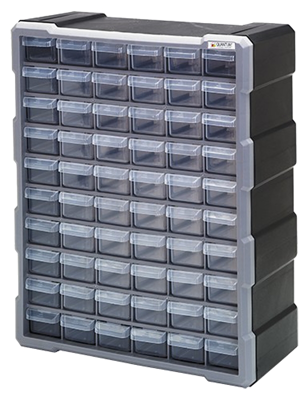 Quantum Storage Systems PDC-60BK Cabinet, 15 in L, 6-1/4 in W, 18-3/4 in H, 60-Drawer, Polypropylene, Black