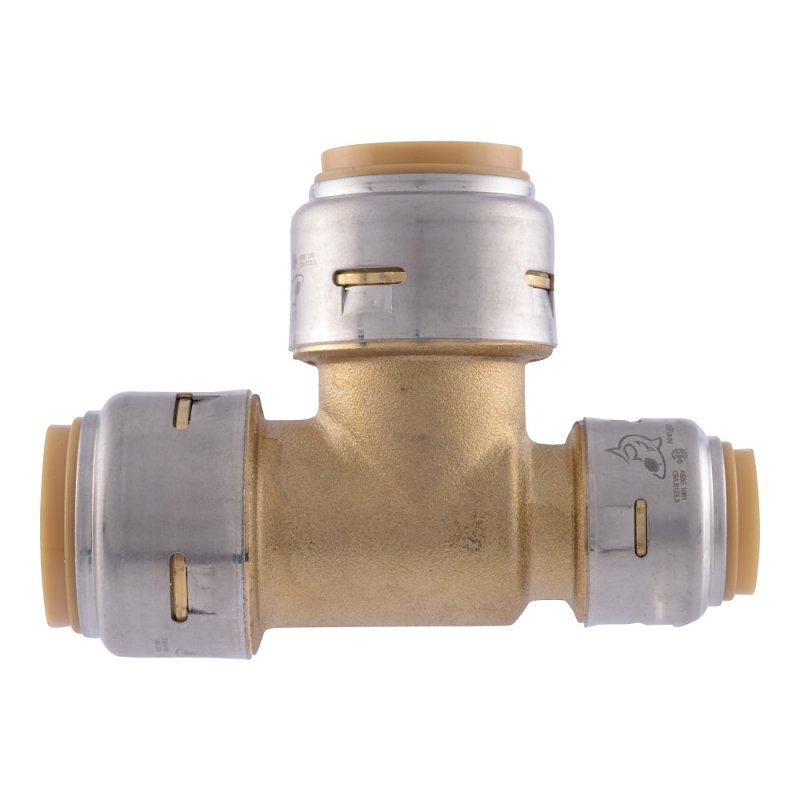SharkBite Max Series UR444A Reducing Tee, 3/4 x 1/2 in, PTC, Brass, 250 psi Pressure