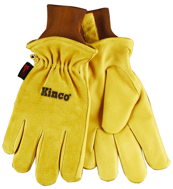 Heatkeep 94HK-XL Driver Gloves, Men's, XL, 13 in L, Keystone Thumb, Knit Wrist Cuff, Pigskin Leather, Gold