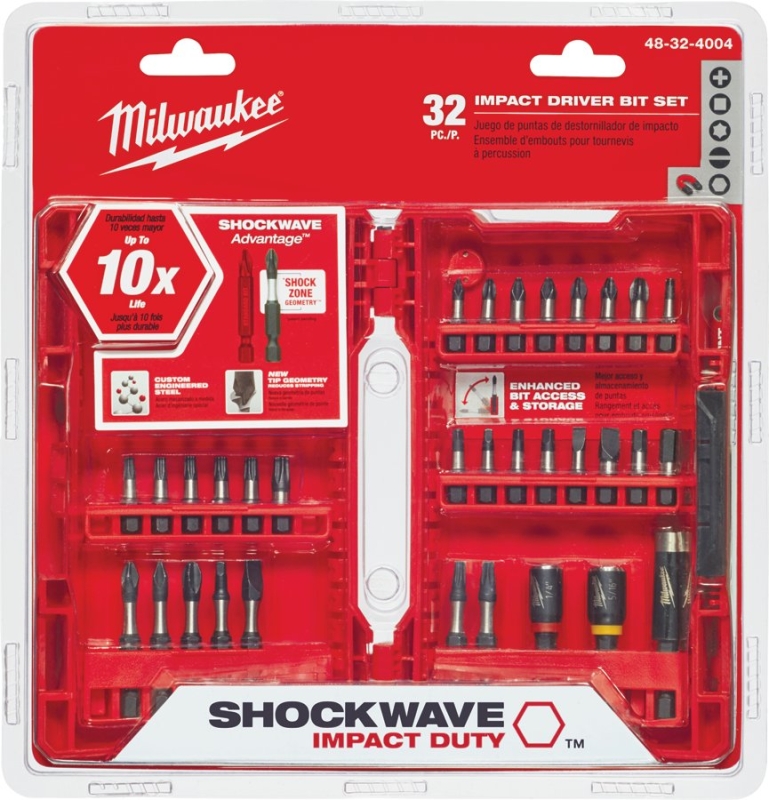 Milwaukee SHOCKWAVE 48-32-4004 Impact-Duty Drive Bit Set, 32-Piece, Heavy-Duty, Steel, Silver