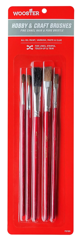 Wooster F5105 5-Piece Artist Paint Brush Set, Camel Hair Brush, Plastic Handle, 7-7/8 in OAL