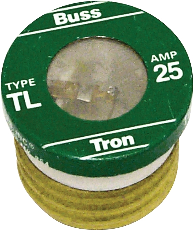 Bussmann TL Series BP-TL-25 Plug Fuse, 25 A, 125 V, 10 kA Interrupt, Plastic Body, TL, Time Delay Fuse
