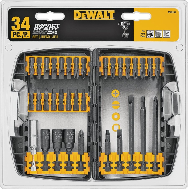 DEWALT IMPACT READY DW2153 Accessory Set, 34-Piece, HCS, Black, Black Oxide