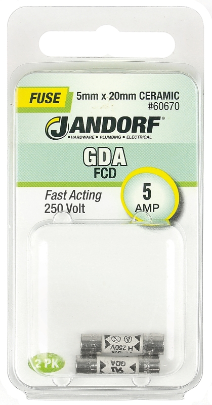 JANDORF GDA Series 60670 Fast Acting Fuse, 5 A, 250 V, 1500 A Interrupt, Ceramic Body, Fast-Acting Fuse