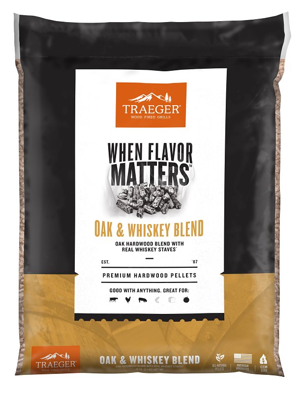 Traeger PEL418 Wood Pellet, Oak Hardwood/Whiskey Staves, 20 lb Bag
