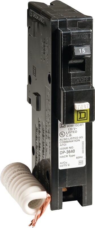 Square D Homeline HOM115CAFIC Miniature Circuit Breaker, Combination AFCI, 15 A, 1-Pole, 120 V, Fixed Trip