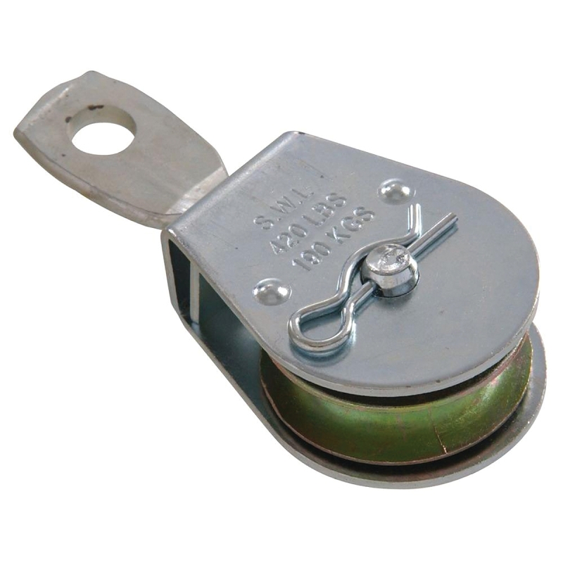 Baron 0171ZD-2 Pulley Block, 2 in Rope, 420 lb Working Load, 2 in Sheave, Swivel Eye Attachment, Zinc-Plated