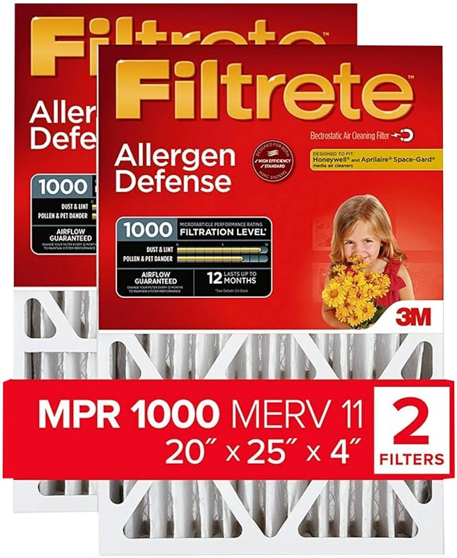Filtrete NADP03-2PK-2 Air Filter, 25 in L, 20 in W, 11 MERV, 1000 um MPR, Cardboard Frame